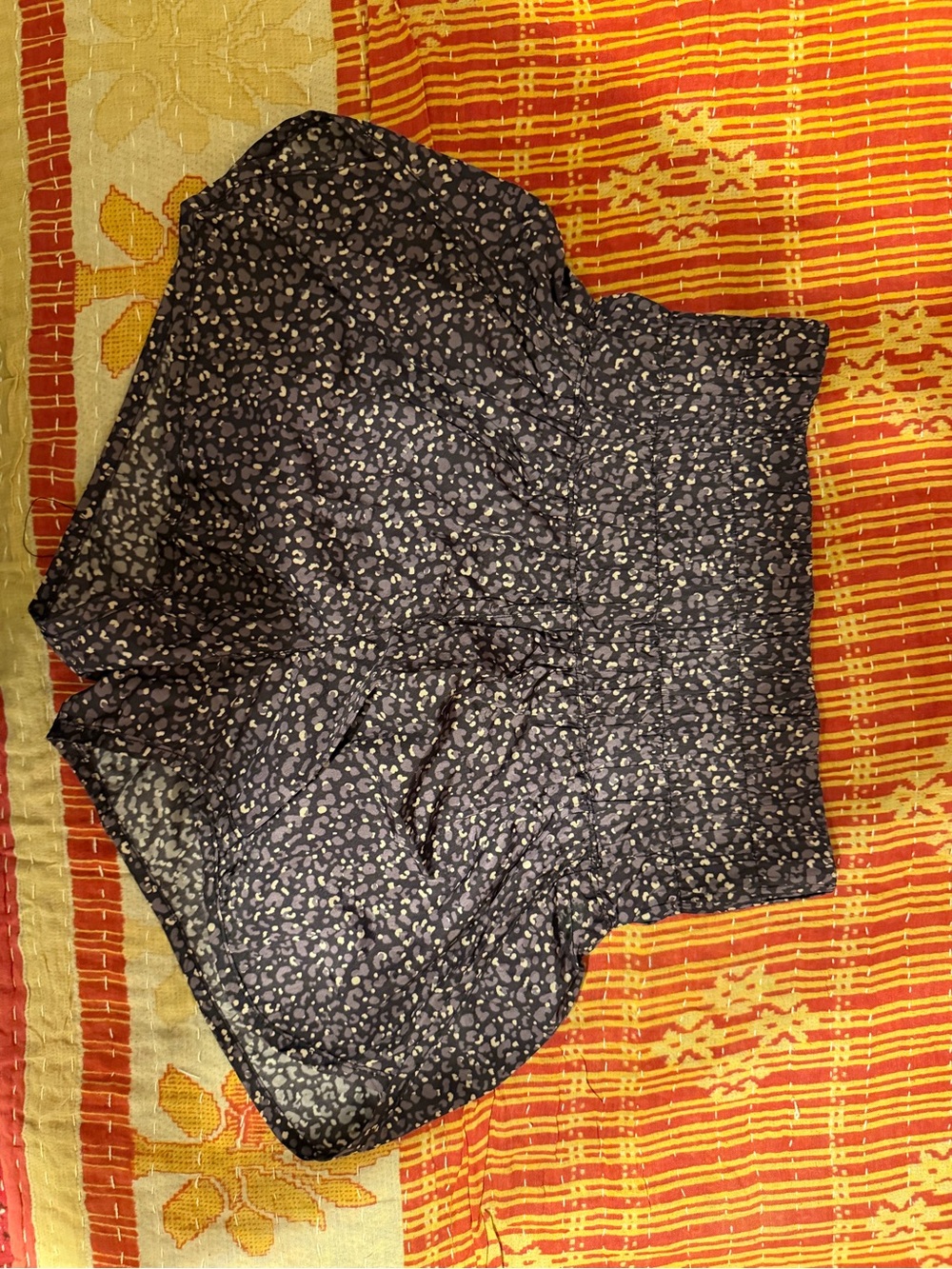 Free people movement High-Waist Floral Print Shorts — Navy with Cream Dots
